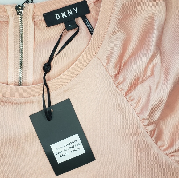 DKNY Peach Satin Ruched Short Sleeve Top--NWT--XL - Picture 3 of 14